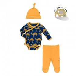 Kimono Newborn Gift Set with Elephant Box in Navy Camel 