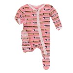 Print Layette Classic Ruffle Footie with Zipper in Desert Rose Indian Train