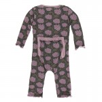 Print Muffin Ruffle Coverall with Zipper in African Violets 