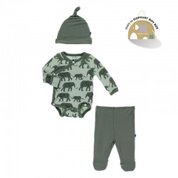 Kimono Newborn Gift set with Elephant Box in Aloe Elephants