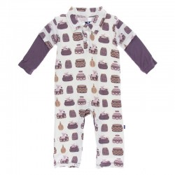 Print Long Sleeve Double Layer Polo Romper in Natural Bush Baby 