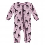 Print Muffin Ruffle Coverall with Zipper in Sweet Pea Giraffe