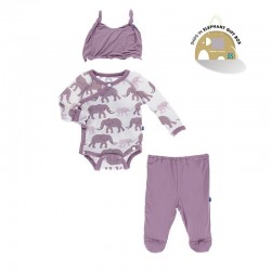 Ruffle Kimono Newborn Gift Set with Elephant Gift Box in Natural Elephants