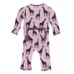 Print Muffin Ruffle Coverall with Zipper in Sweet Pea Giraffe