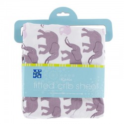 Print Fitted Crib Sheet in Natural Elephants 