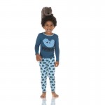 Print Long Sleeve Pajama Set in Pond Wombat