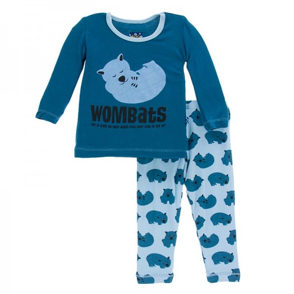 Print Long Sleeve Pajama Set in Pond Wombat