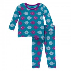 Print Long Sleeve Pajama Set in Seagrass Puffer
