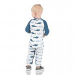 Print Long Sleeve Raglan Romper in Natural Megalodon 