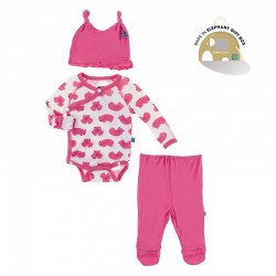 Ruffle Kimono Newborn Gift Set with Elephant Box in Natural Wombat