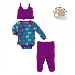 Ruffle Kimono Newborn Gift Set with Elephant Box in Seagrass Puffer