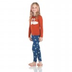 Print Long Sleeve Pajama Set in Navy Queen's Swans