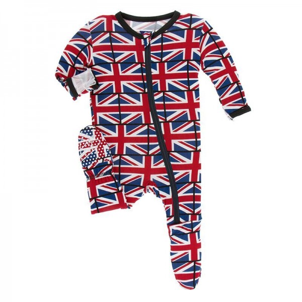 Print Footie with Zipper in Union Jack 