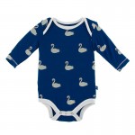 Print Long Sleeve One Piece in Navy Queen's Swans