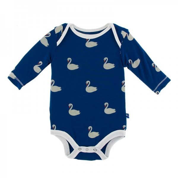 Print Long Sleeve One Piece in Navy Queen's Swans