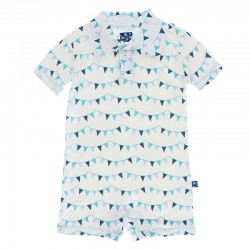 Print Polo Romper in Confetti Party Flags