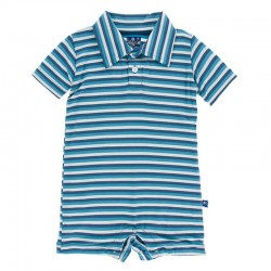 Print Polo Romper in Confetti Anniversary Stipe 