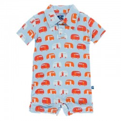 Print Polo Romper in Pond Camper 