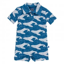 Print Polo Romper in Twilight Whale