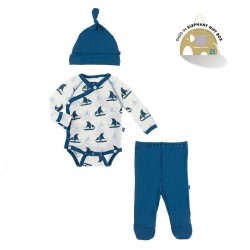 Kimono Newborn Gift Set with Elephant Box in Natural Sailboat