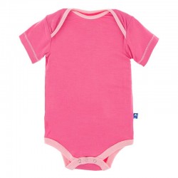 Solid Short Sleeve One Piece in Flamingo with Lotus