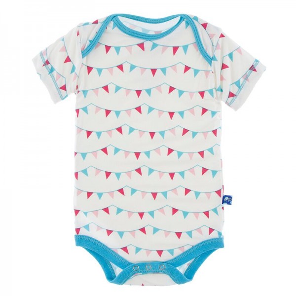 Print Short Sleeve One Piece in Flamingo Party Flags 