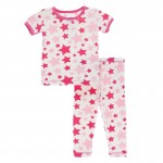 Print Short Sleeve Pajama Set in Flamingo Star