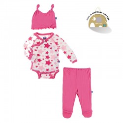 Ruffle Kimono Newborn Gift Set with Elephant Box in Flamingo Star