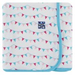 Print Muffin Ruffle Footie with Zipper in Flamingo party Flags