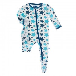Print Footie with Zipper in Confetti Star