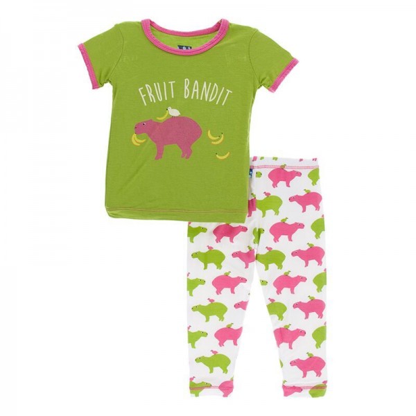 Print Short Sleeve Pajama Set in Natural Capybara