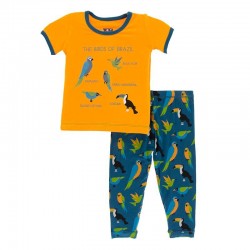 Print Short Sleeve Pajama Set in Twilight Tropical Birds
