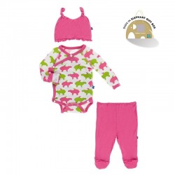 Ruffle Kimono Newborn Gift Set with Elephant Gift Box in Natural Capybara