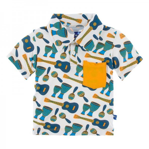 Print Short Sleeve Polo with Pocket in Samba