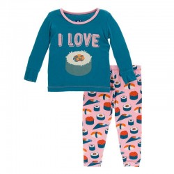 Print Long Sleeve Pajama Set in Lotus Sushi