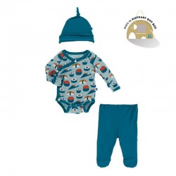 Kimono Newborn Gift Set with Elephant Box in Jade Sushi