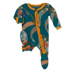 Print Muffin Ruffle Footie with Zipper in Oasis Koinobori 