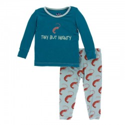 Print Long Sleeve Pajama Set in Jade Shrimp 