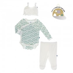 Ruffle Kimono Newborn Gift Set with Elephant Gift Box in Jade Mushrooms 