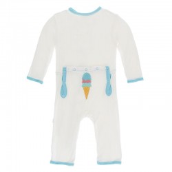 Applique Coverall with Zipper in Natural Ice Cream