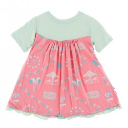 Print Classic Short Sleeve Swing Dress in Strawberry Carnival 