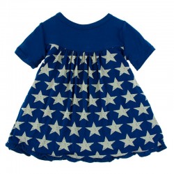 Print Classic Short Sleeve Swing Dress in Vintage Stars