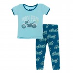 Print Short Sleeve Pajama Set in Heritage Blue Motorcycle