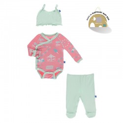 Ruffle Kimono Newborn Gift Set with Elephant Box in Strawberry Carnival 