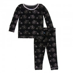 Print Long Sleeve Pajama Set in Boy Midnight Bikes