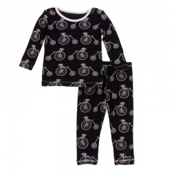 Print Long Sleeve Pajama Set in Girl Midnight Bikes