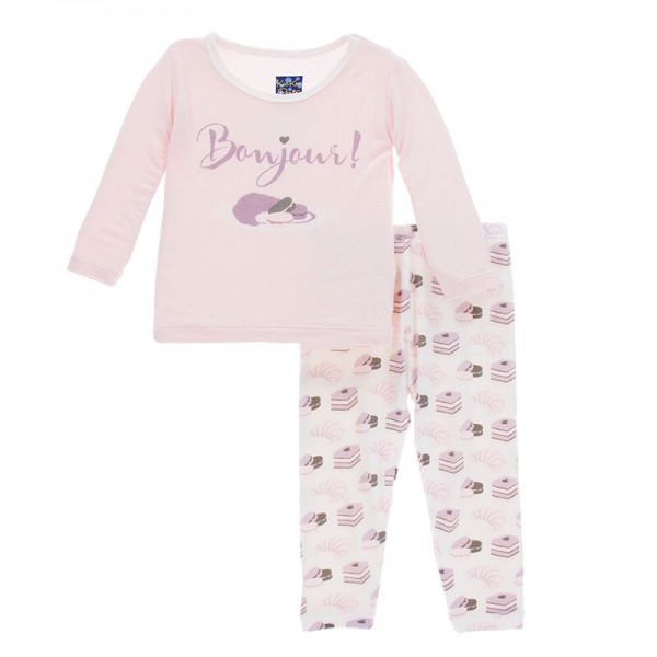 Print Long Sleeve Pajama set in Natural Sweet Treats