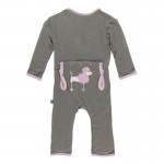 Appliqué Coverall with Zipper in Cobblestone Poodle