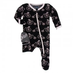Print Footie with Zipper in Girl Midnight Bikes