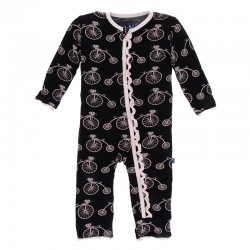 Print Muffin Ruffle Coverall with Zipper in Girl Midnight Bikes 
